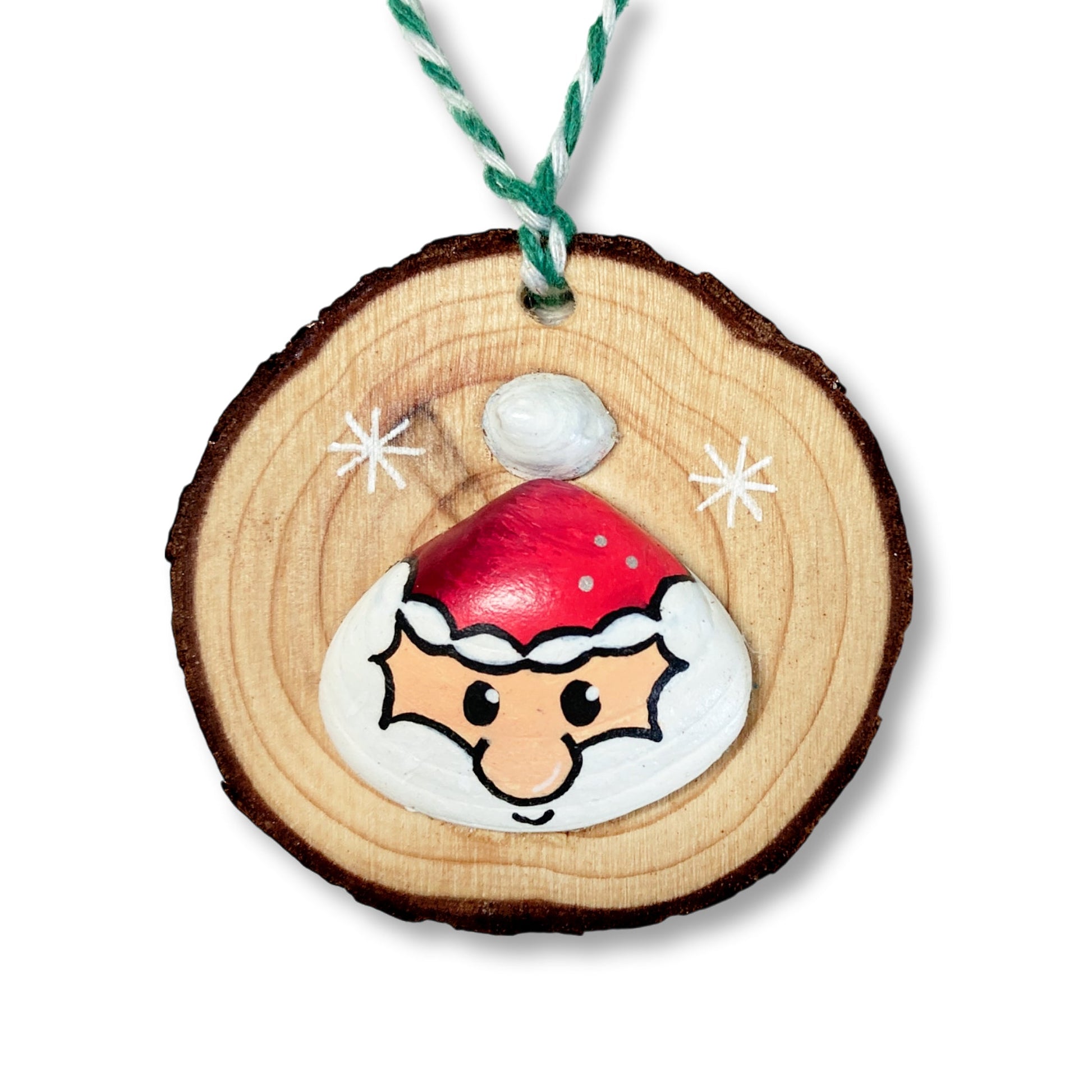 Santa - Handmade Sea Shell Wooden Christmas Tree Decoration - East Neuk Beach Crafts