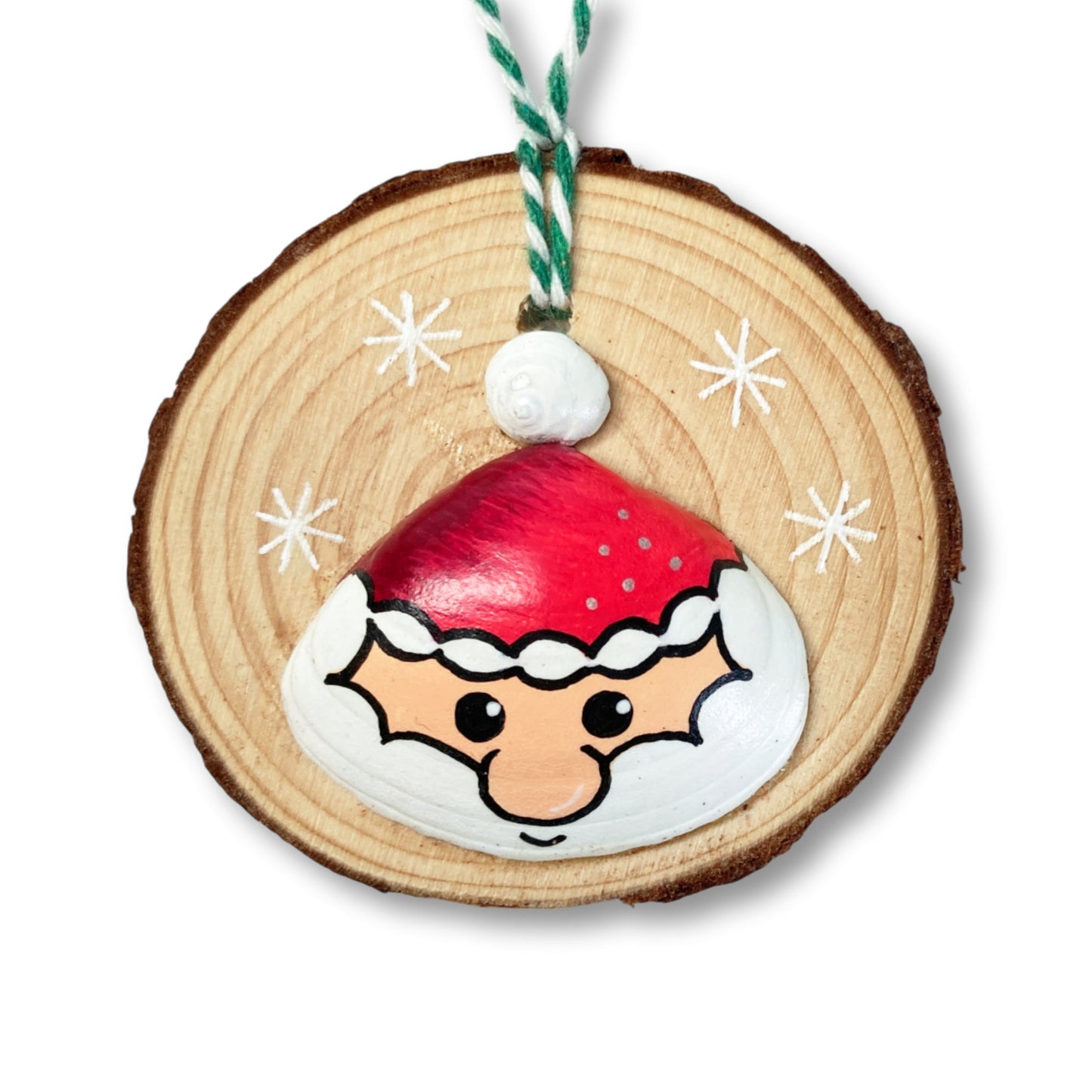 Santa - Handmade Sea Shell Wooden Christmas Tree Decoration - East Neuk Beach Crafts