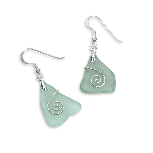 Sea Glass Earrings - Aqua Green Celtic Silver Wire Wrapped Jewellery - East Neuk Beach Crafts