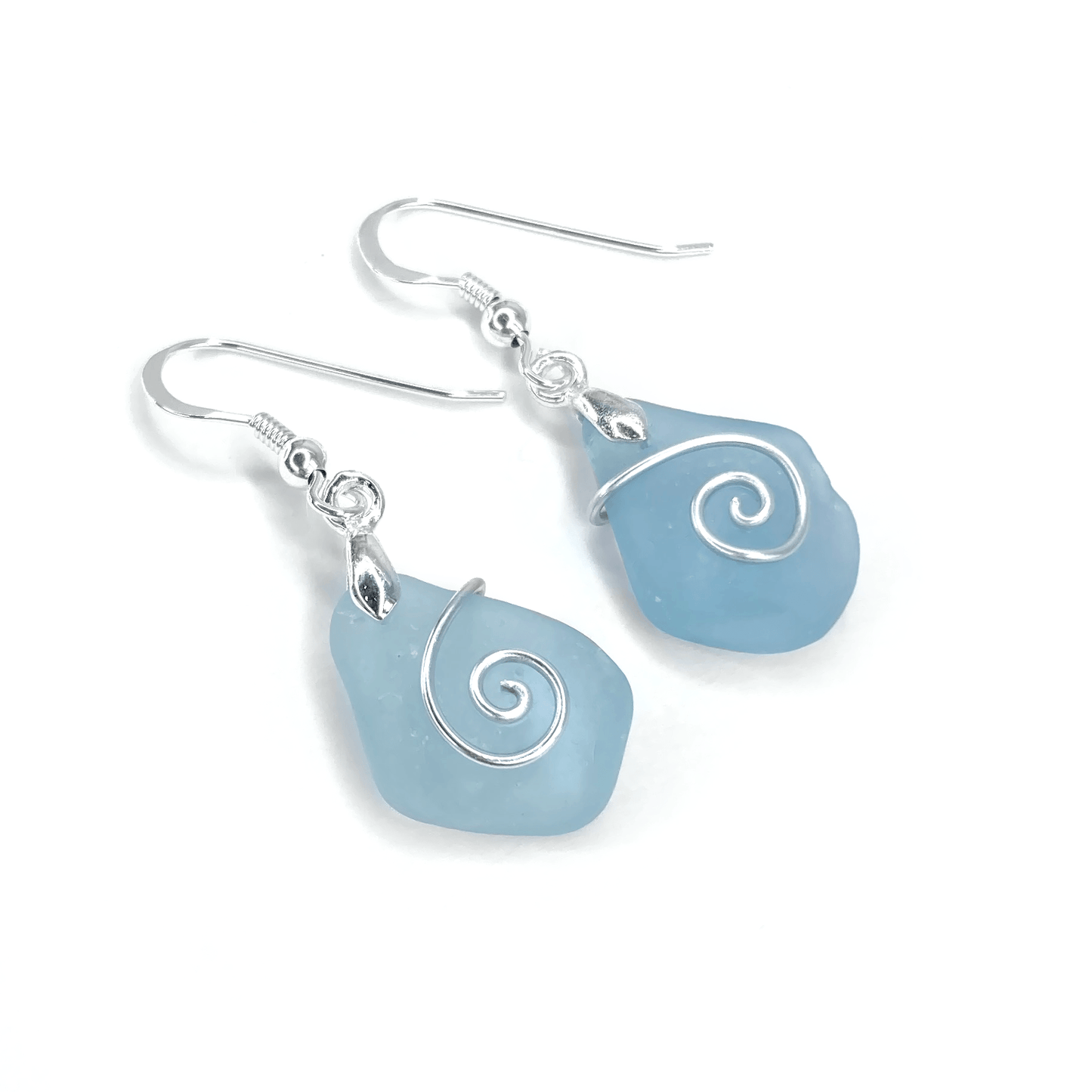 Sea Glass Earrings - Pale Blue Celtic Silver Wire Wrapped Jewellery - East Neuk Beach Crafts