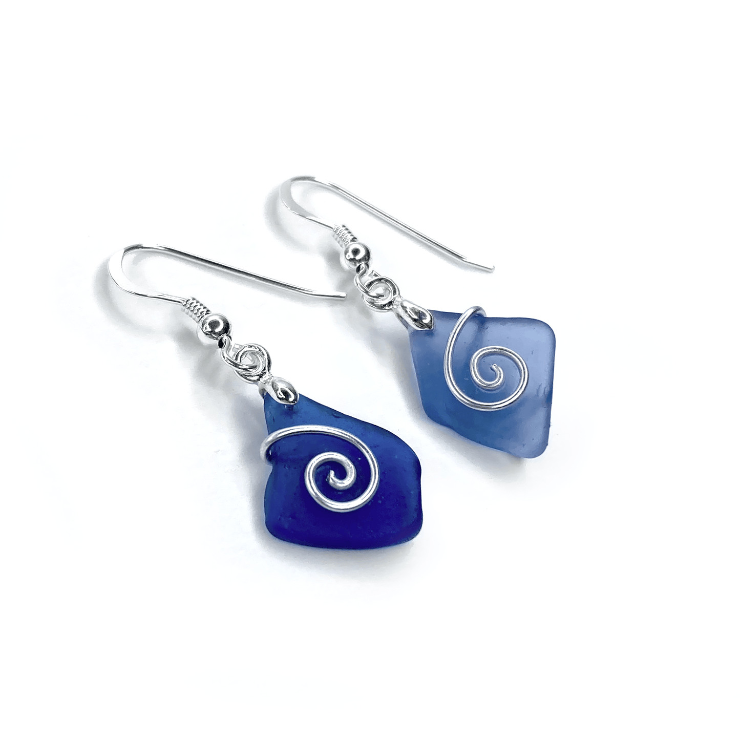 Sea Glass Earrings - Pale Blue Celtic Silver Wire Wrapped Jewellery - East Neuk Beach Crafts