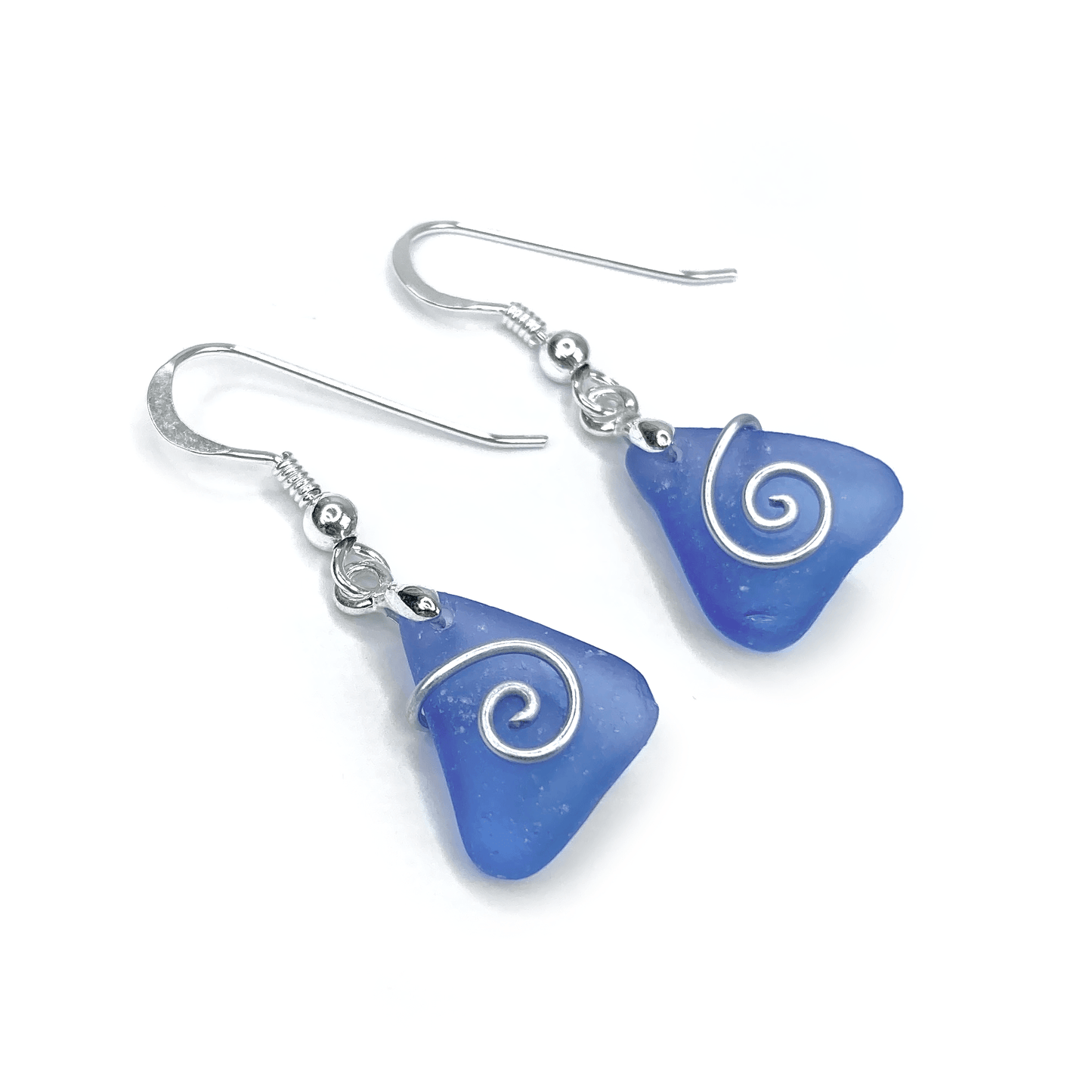 Sea Glass Earrings - Pale Blue Celtic Silver Wire Wrapped Jewellery - East Neuk Beach Crafts