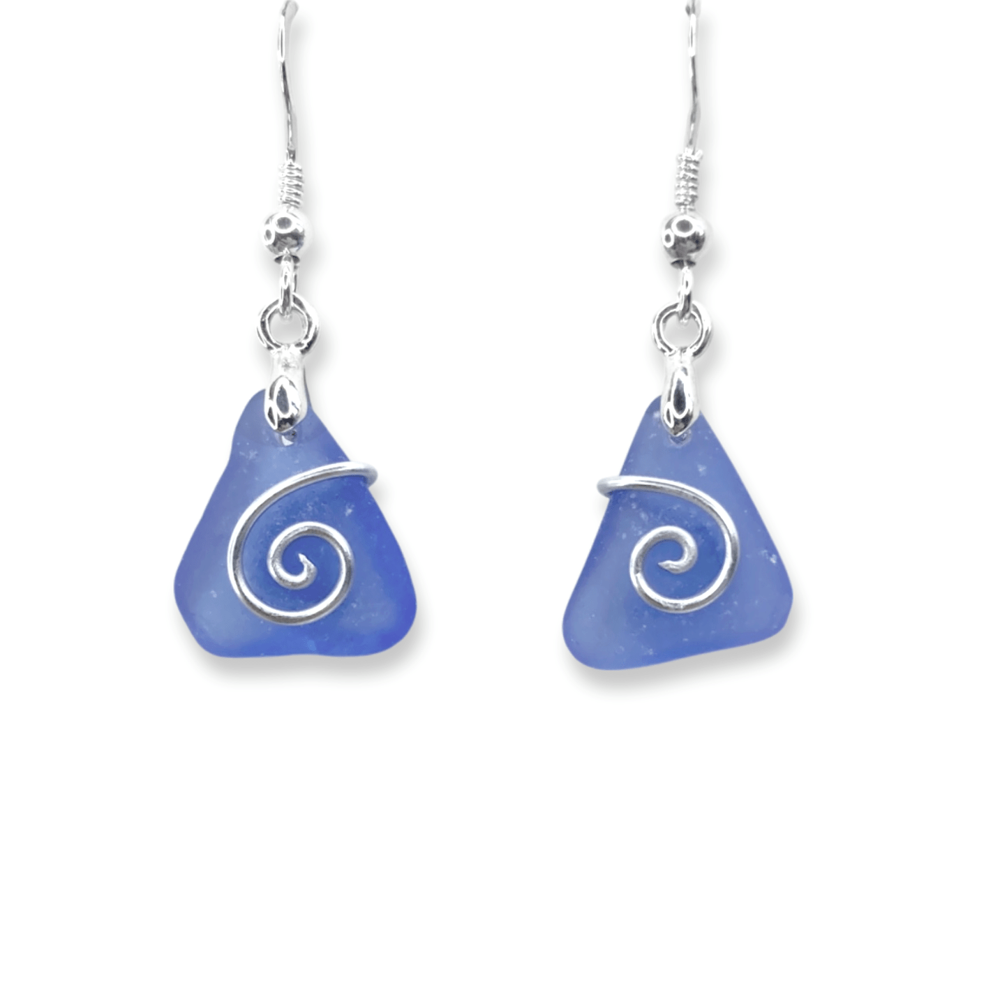 Sea Glass Earrings - Pale Blue Celtic Silver Wire Wrapped Jewellery - East Neuk Beach Crafts