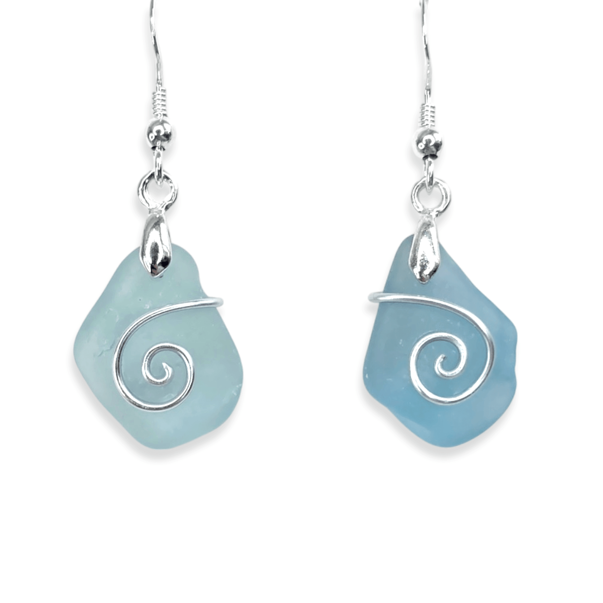 Sea Glass Earrings - Pale Blue Celtic Silver Wire Wrapped Jewellery - East Neuk Beach Crafts