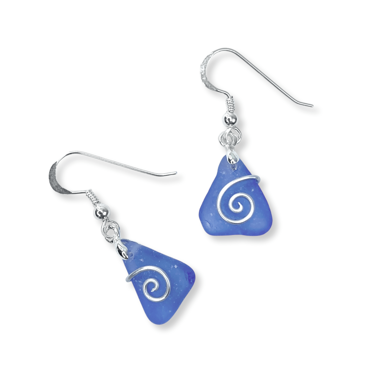 Sea Glass Earrings - Pale Blue Celtic Silver Wire Wrapped Jewellery - East Neuk Beach Crafts