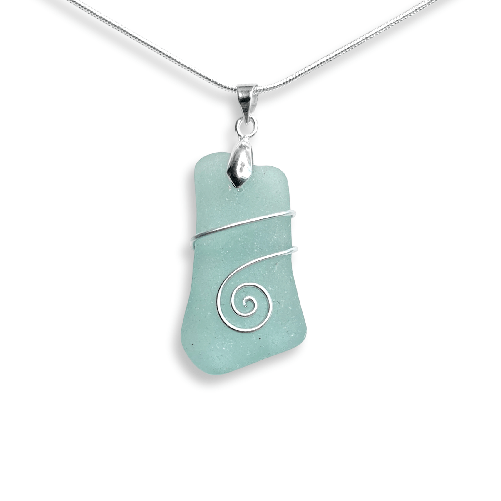 Sea Glass Necklace - Aqua Blue Celtic Wire Wrapped Pendant - Scottish Silver Jewellery - East Neuk Beach Crafts