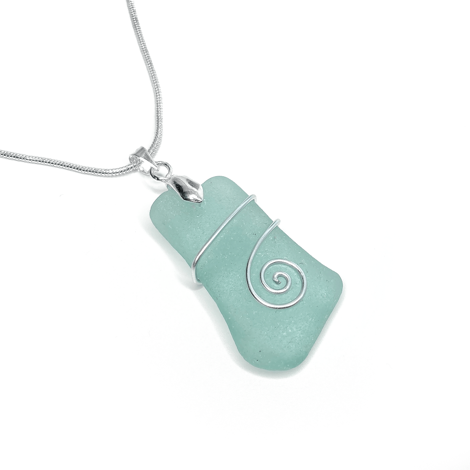 Sea Glass Necklace - Aqua Blue Celtic Wire Wrapped Pendant - Scottish Silver Jewellery - East Neuk Beach Crafts