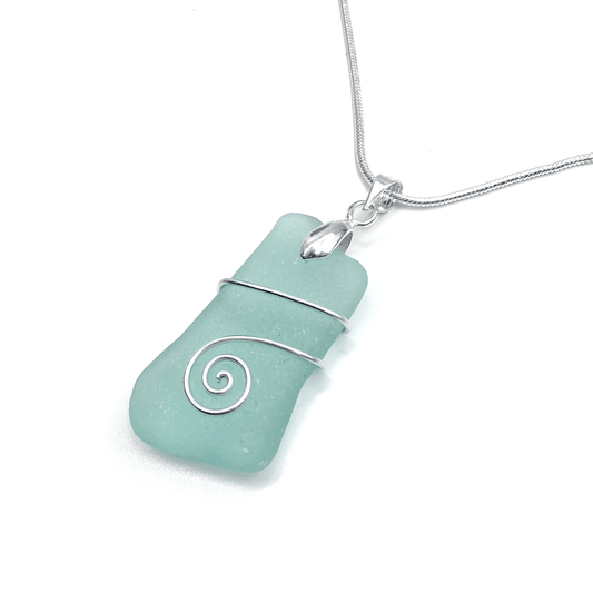 Sea Glass Necklace - Aqua Blue Celtic Wire Wrapped Pendant - Scottish Silver Jewellery - East Neuk Beach Crafts