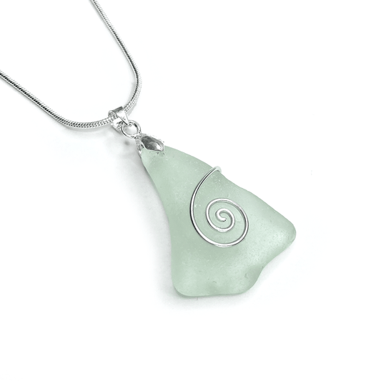 Sea Glass Necklace - Aqua Green Celtic Wire Wrapped Pendant - Scottish Silver Jewellery - East Neuk Beach Crafts