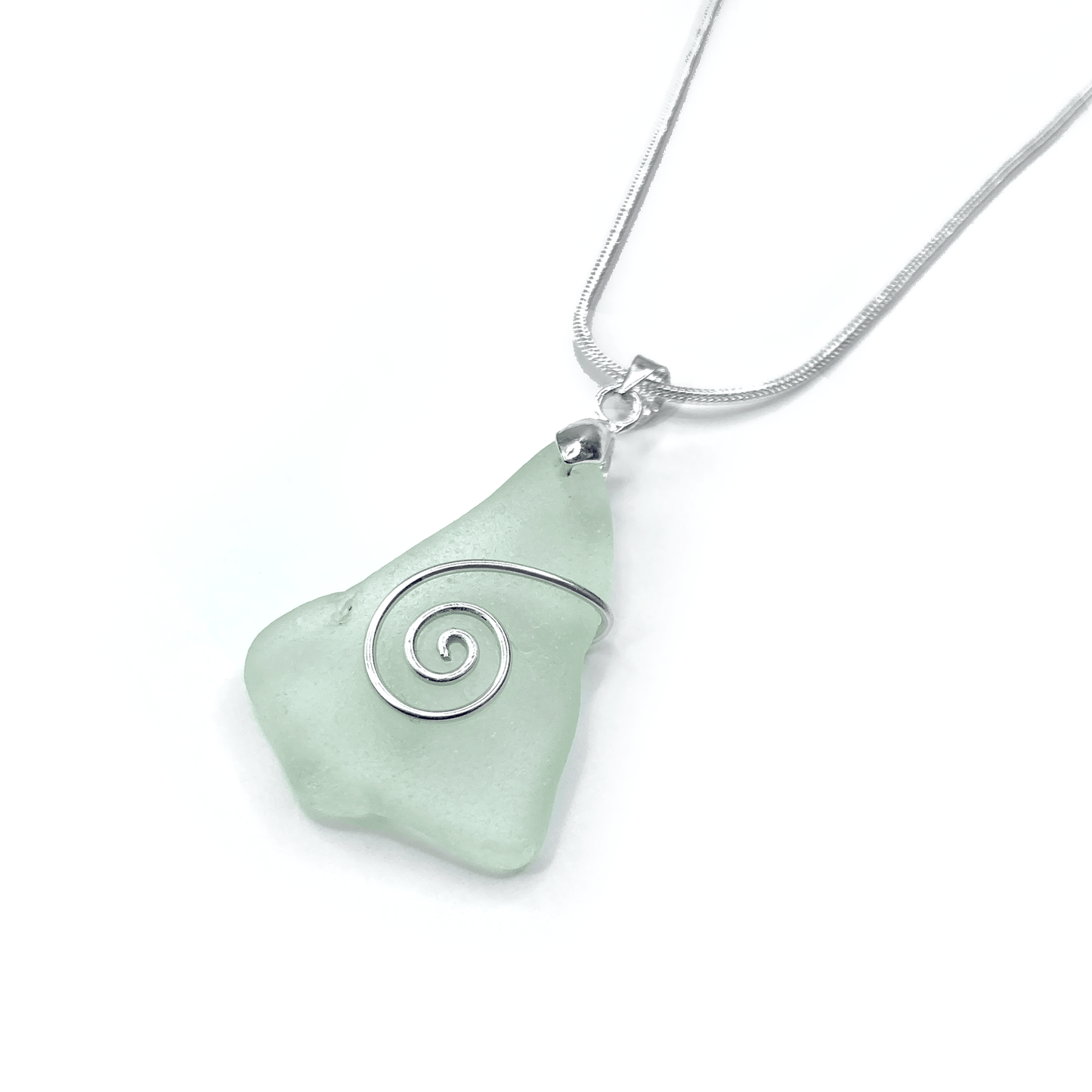 Sea Glass Necklace - Aqua Green Celtic Wire Wrapped Pendant - Scottish Silver Jewellery - East Neuk Beach Crafts