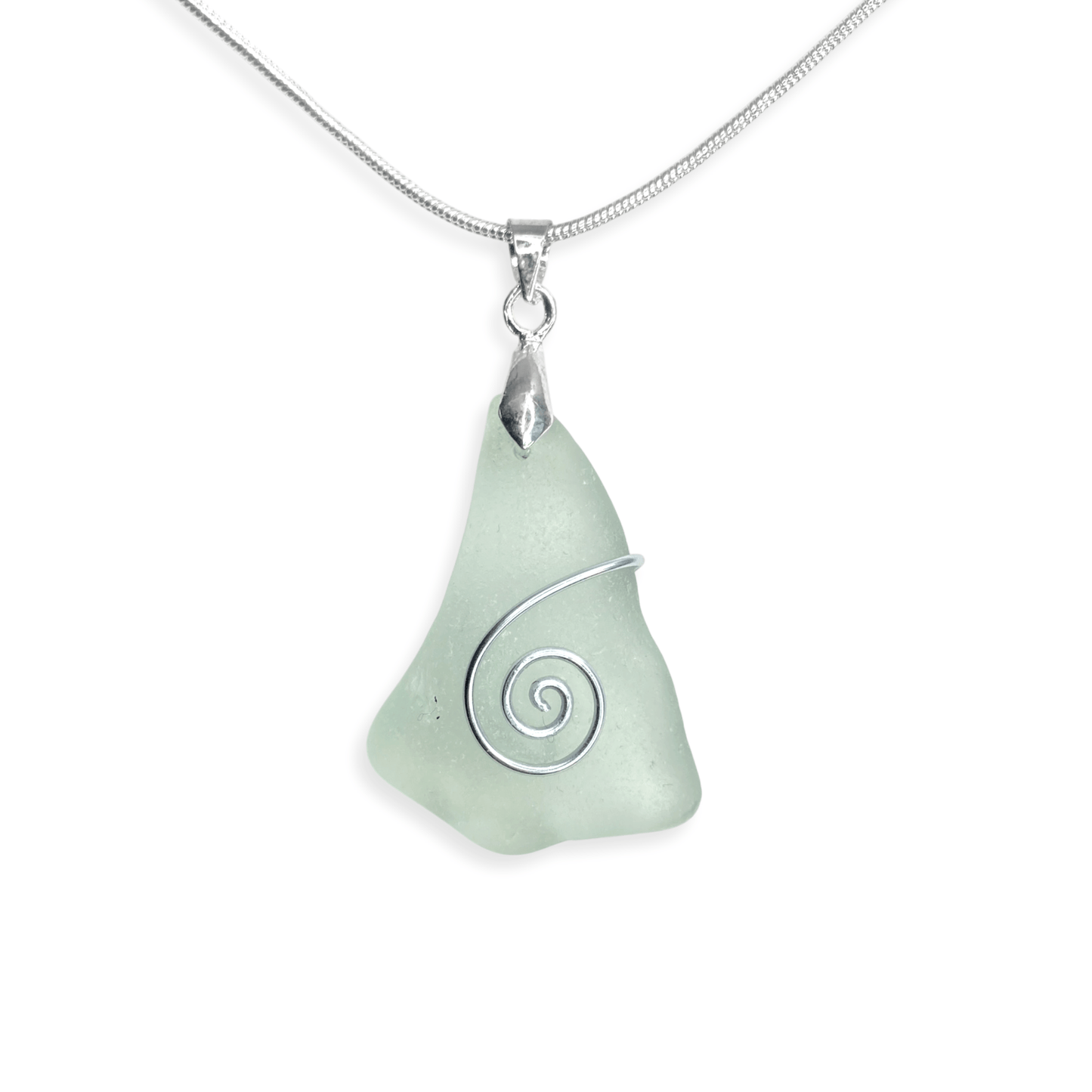 Sea Glass Necklace - Aqua Green Celtic Wire Wrapped Pendant - Scottish Silver Jewellery - East Neuk Beach Crafts