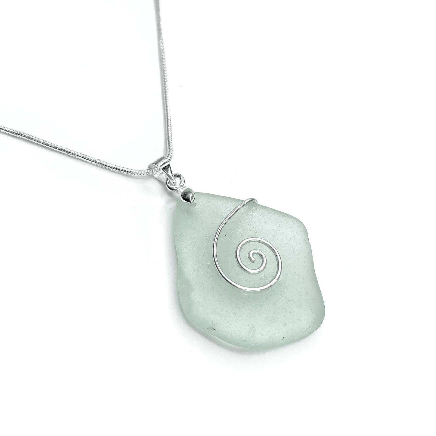 Sea Glass Necklace - Aqua Green Celtic Wire Wrapped Pendant - Scottish Silver Jewellery - East Neuk Beach Crafts