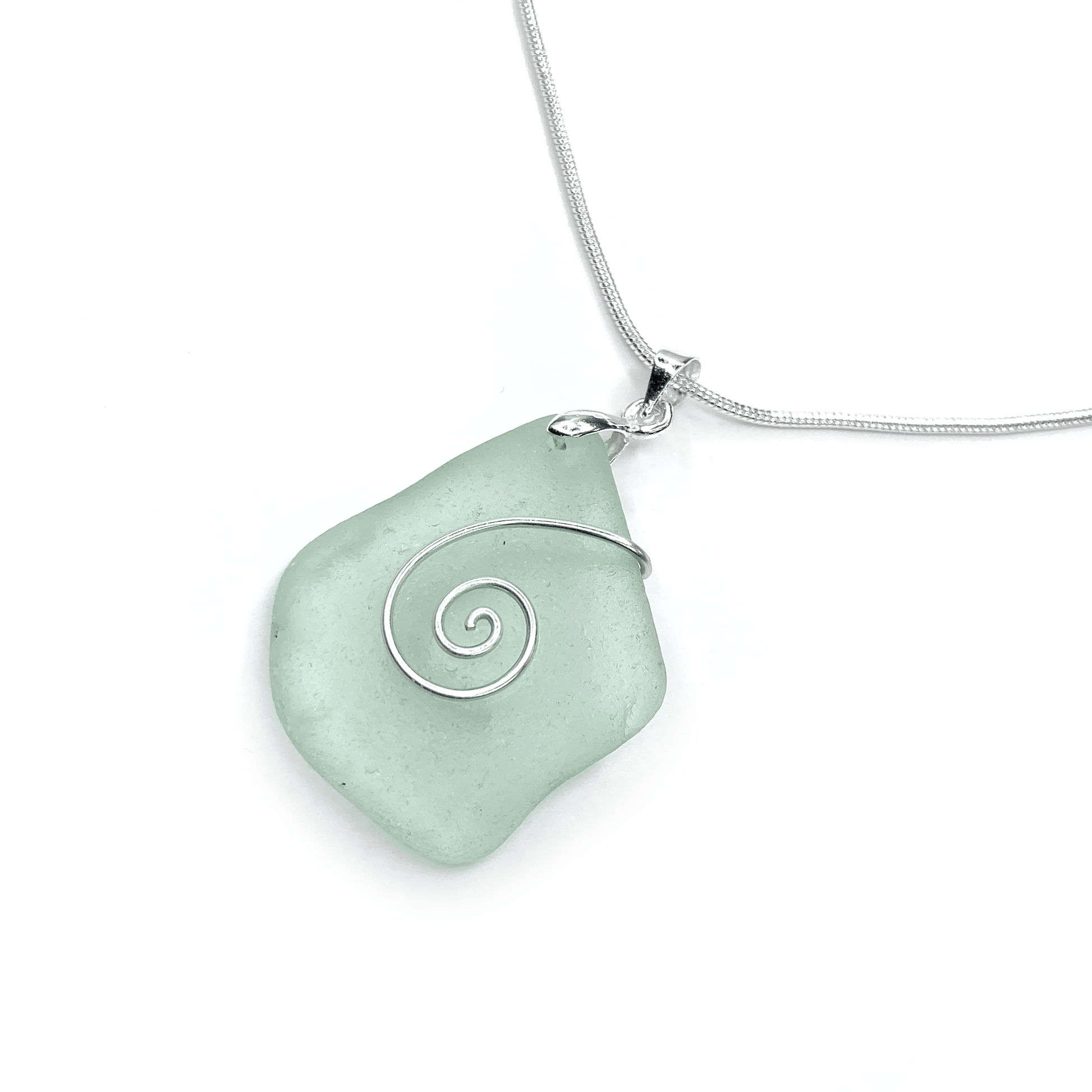 Sea Glass Necklace - Aqua Green Celtic Wire Wrapped Pendant - Scottish Silver Jewellery - East Neuk Beach Crafts