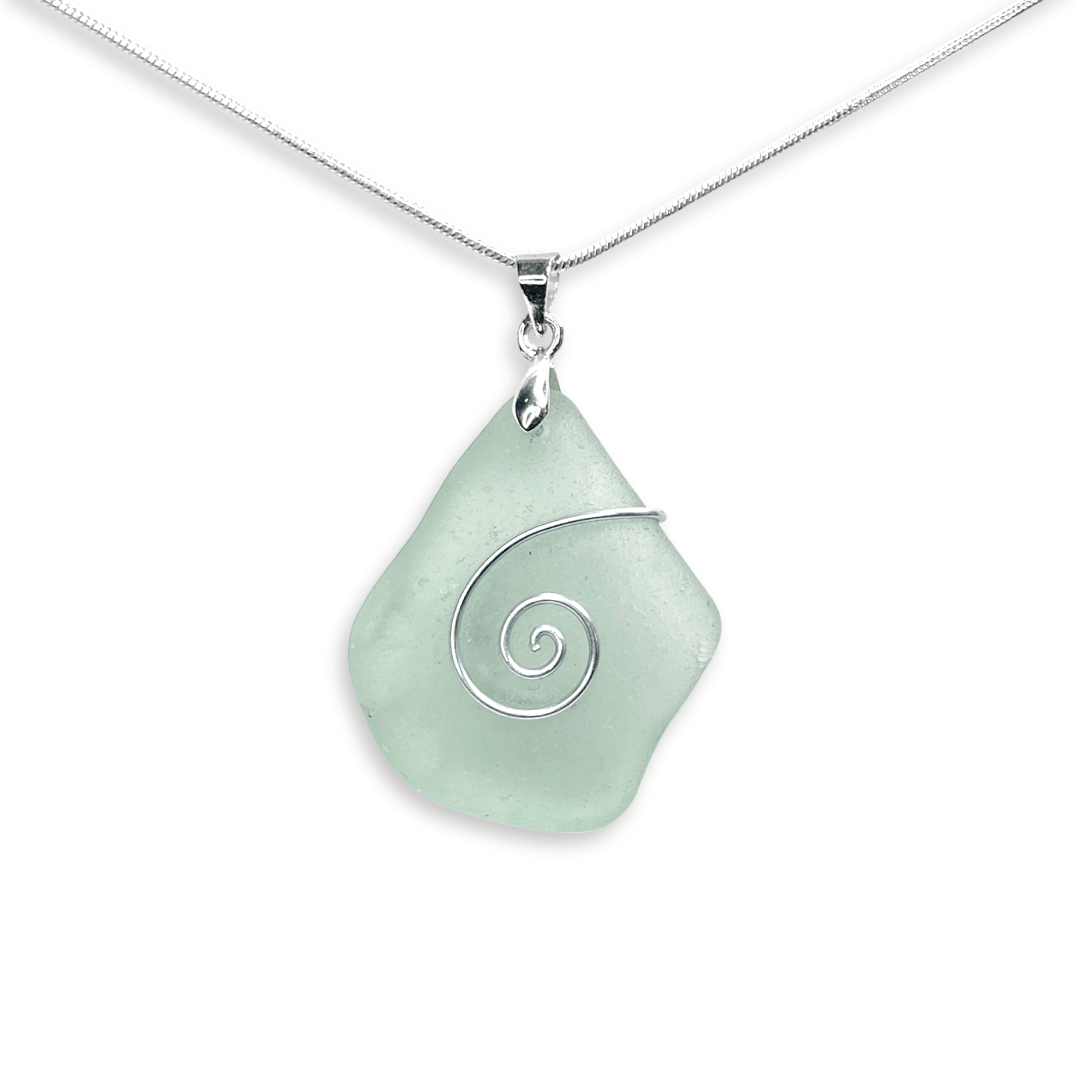 Sea Glass Necklace - Aqua Green Celtic Wire Wrapped Pendant - Scottish Silver Jewellery - East Neuk Beach Crafts