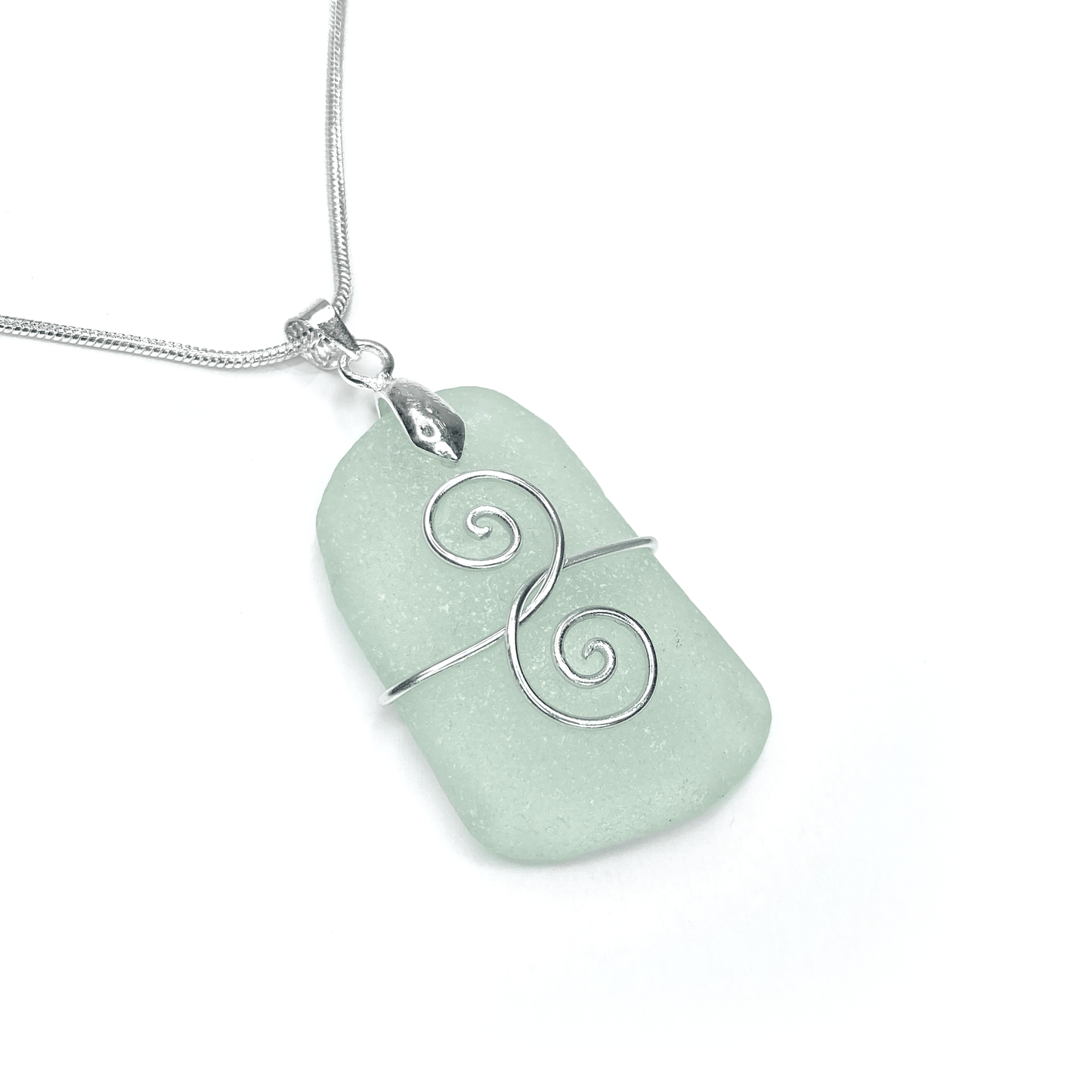 Sea Glass Necklace - Aqua Green 'Friendship' Interlocking Spirals Pendant - Silver Scottish Beach Jewellery - East Neuk Beach Crafts