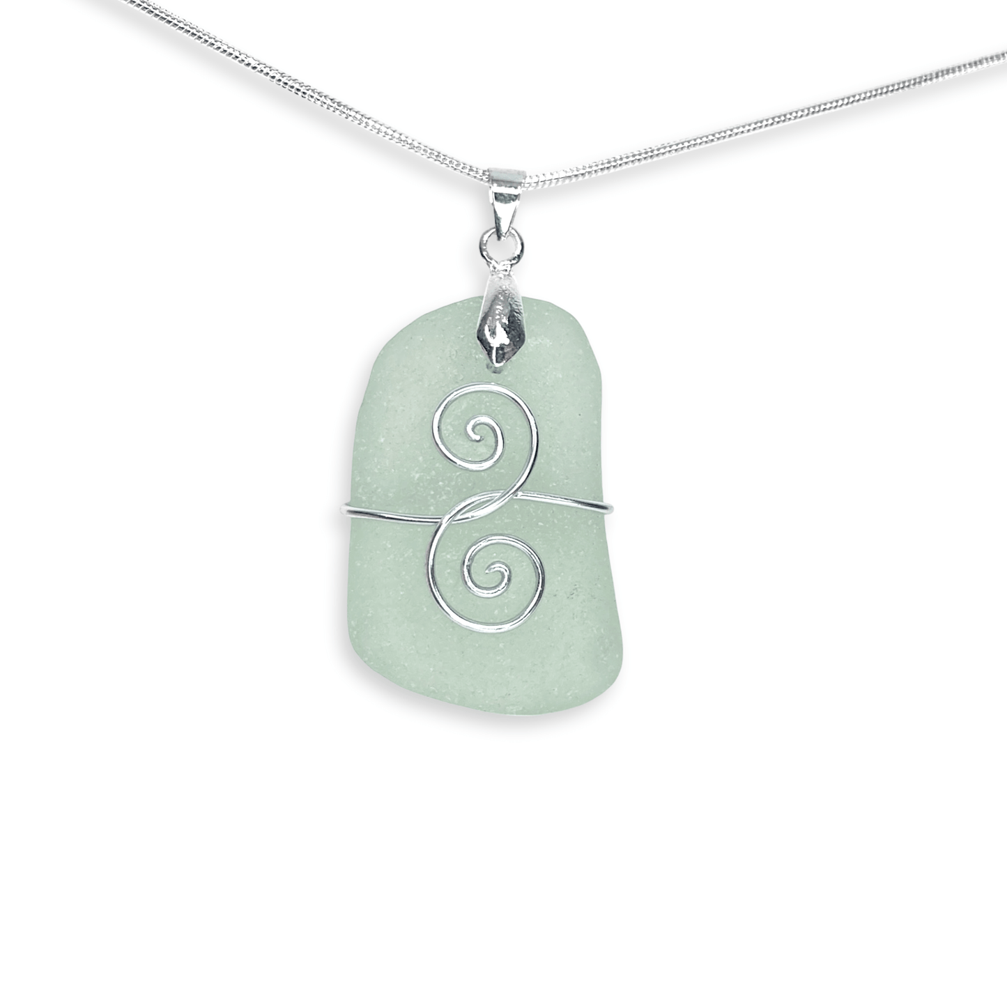 Sea Glass Necklace - Aqua Green 'Friendship' Interlocking Spirals Pendant - Silver Scottish Beach Jewellery - East Neuk Beach Crafts