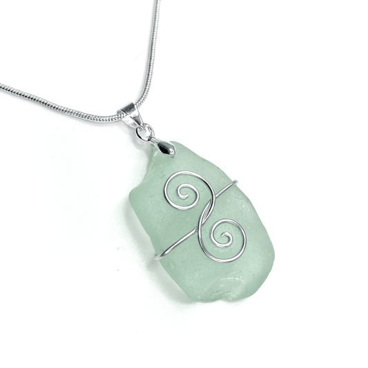 Sea Glass Necklace - Aqua Green 'Friendship' Interlocking Spirals Pendant - Silver Scottish Beach Jewellery - East Neuk Beach Crafts