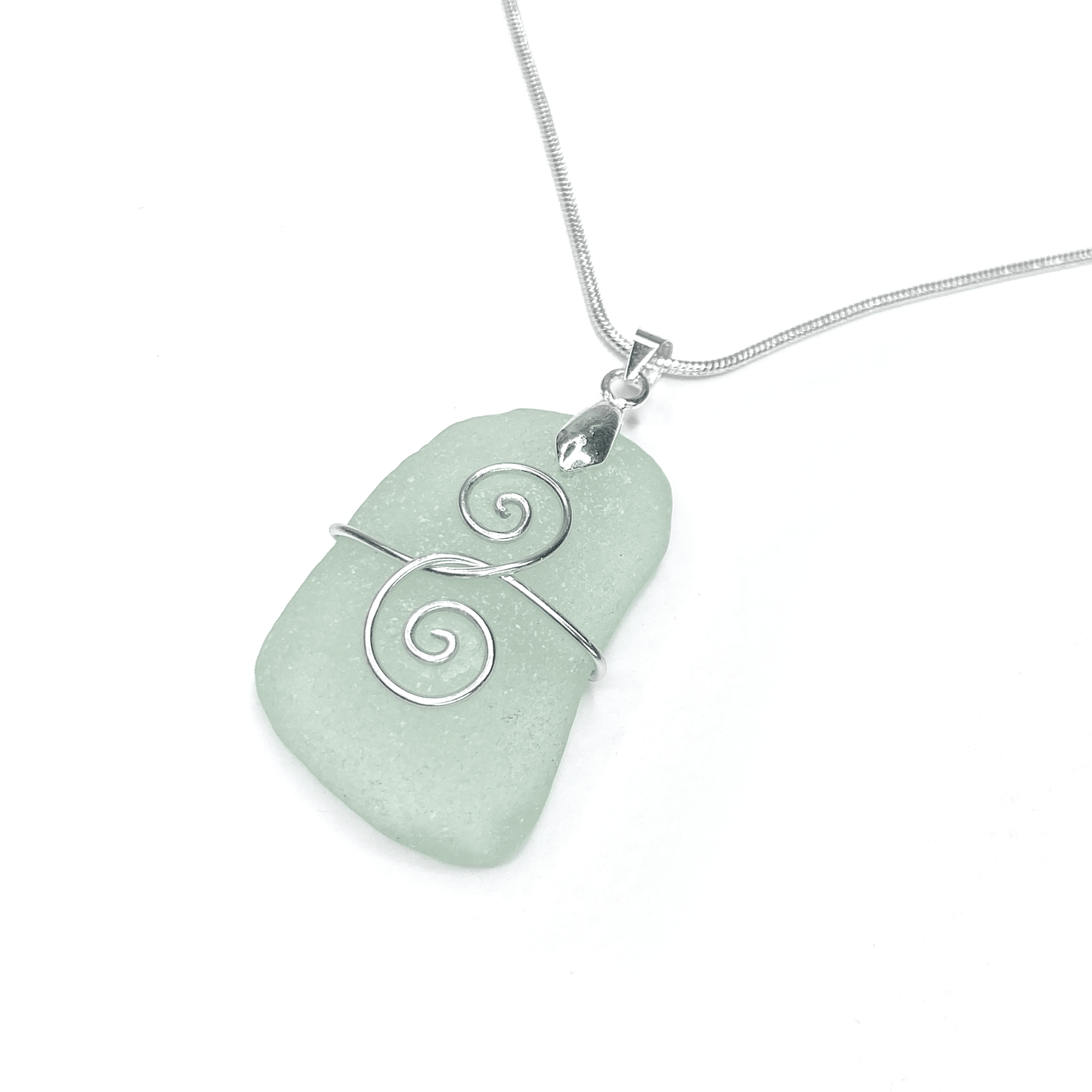 Sea Glass Necklace - Aqua Green 'Friendship' Interlocking Spirals Pendant - Silver Scottish Beach Jewellery - East Neuk Beach Crafts