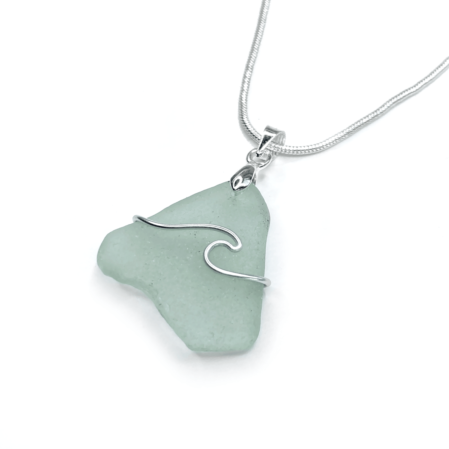 Sea Glass Necklace - Aqua Green Wave Wire Wrapped Pendant - Scottish Silver Jewellery - East Neuk Beach Crafts