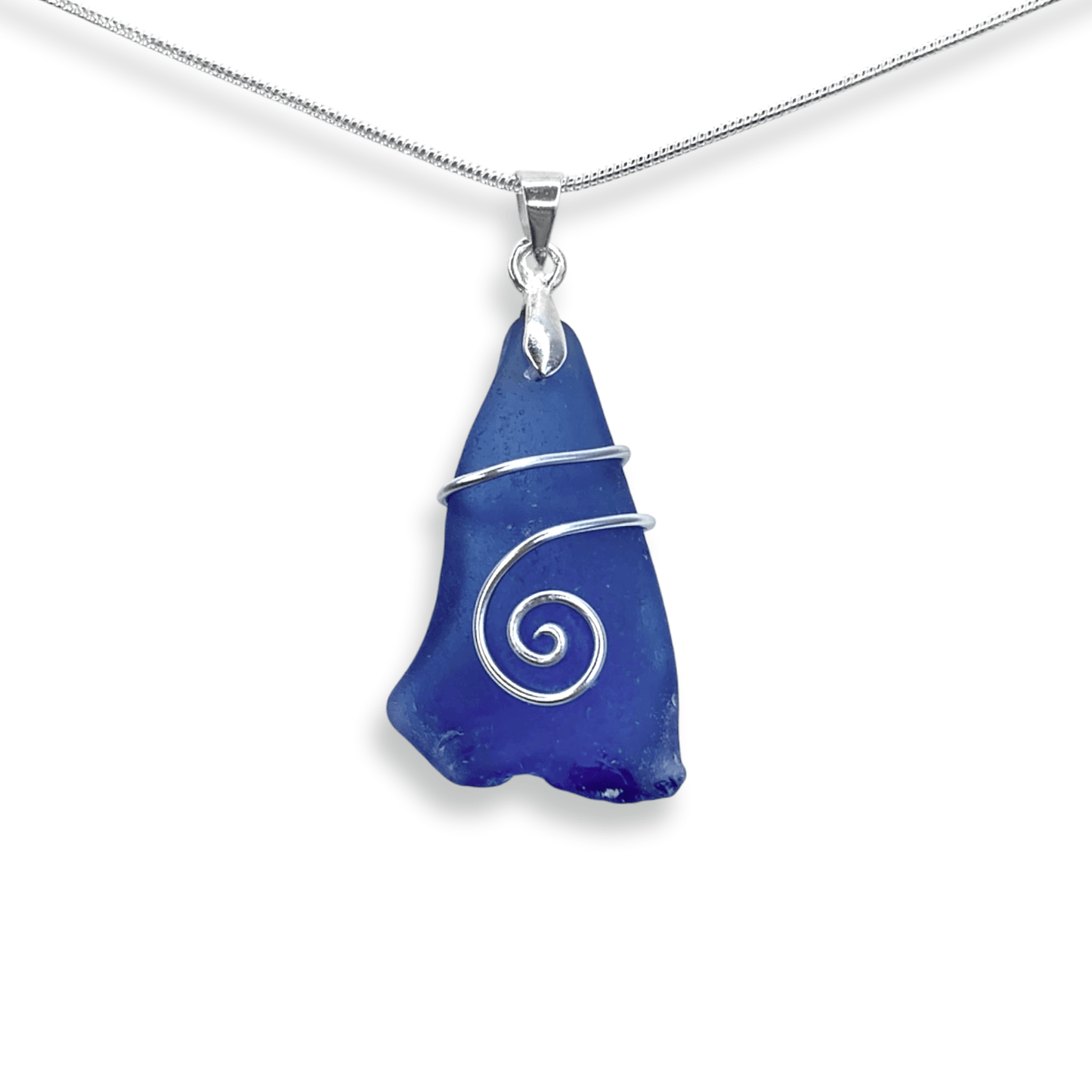 Sea Glass Necklace - Blue Celtic Wire Wrapped Pendant - Scottish Silver Jewellery - East Neuk Beach Crafts