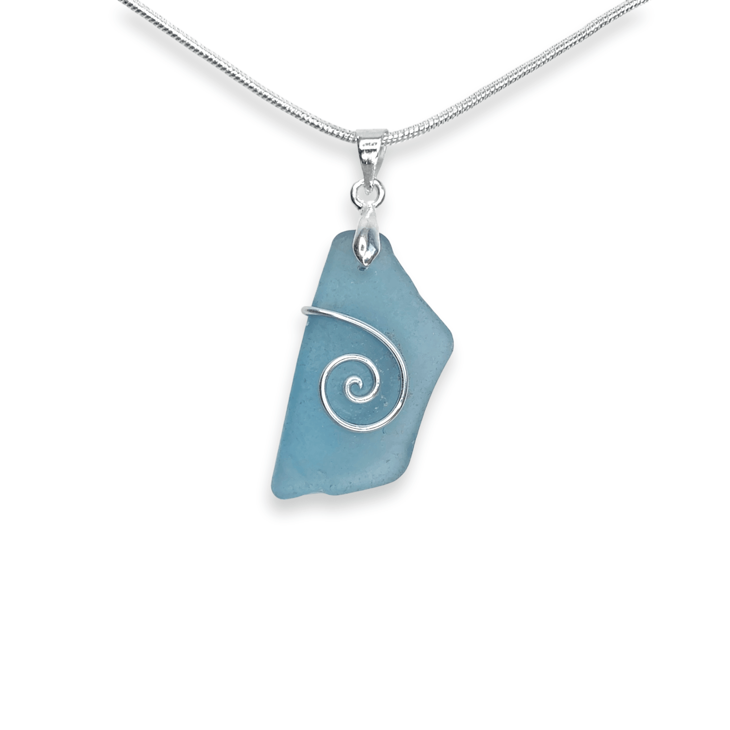 Sea Glass Necklace - Pale Blue Celtic Wire Wrapped Pendant - Scottish Silver Jewellery - East Neuk Beach Crafts