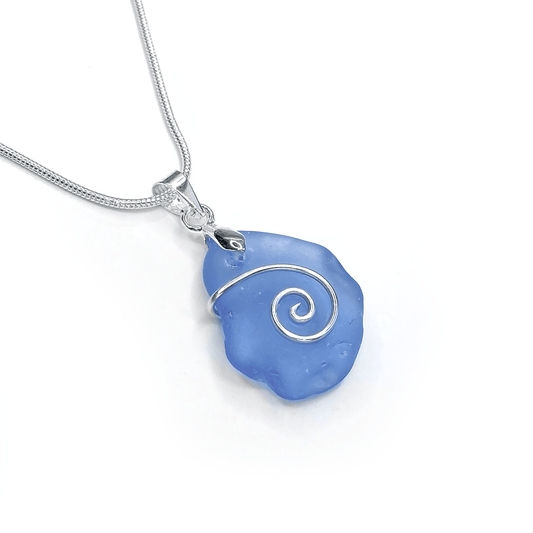 Sea Glass Necklace - Pale Blue Celtic Wire Wrapped Pendant - Scottish Silver Jewellery - East Neuk Beach Crafts