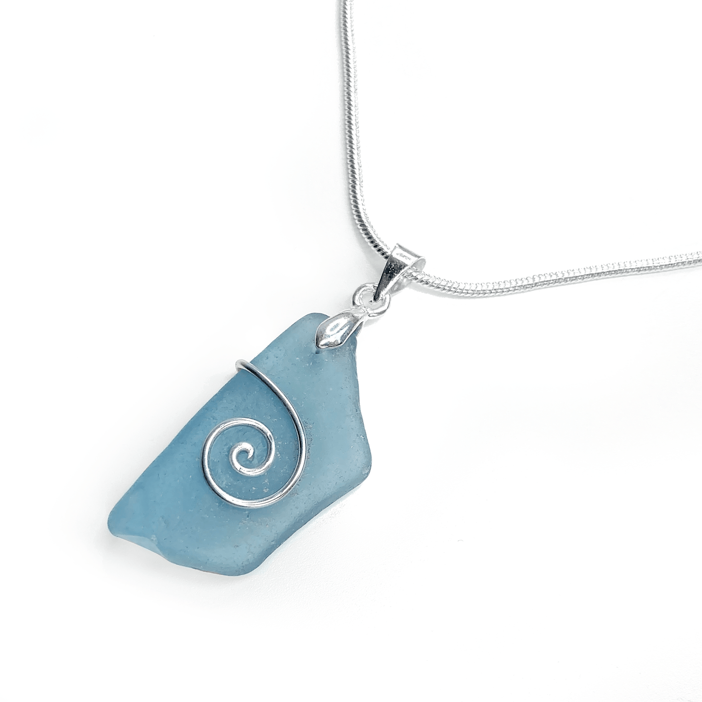 Sea Glass Necklace - Pale Blue Celtic Wire Wrapped Pendant - Scottish Silver Jewellery - East Neuk Beach Crafts