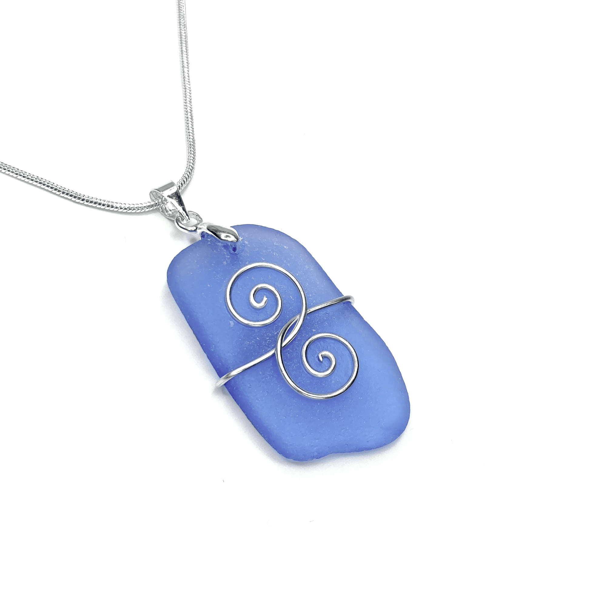 Sea Glass Necklace - Pale Blue 'Friendship' Interlocking Spirals Pendant - Silver Scottish Beach Jewellery - East Neuk Beach Crafts