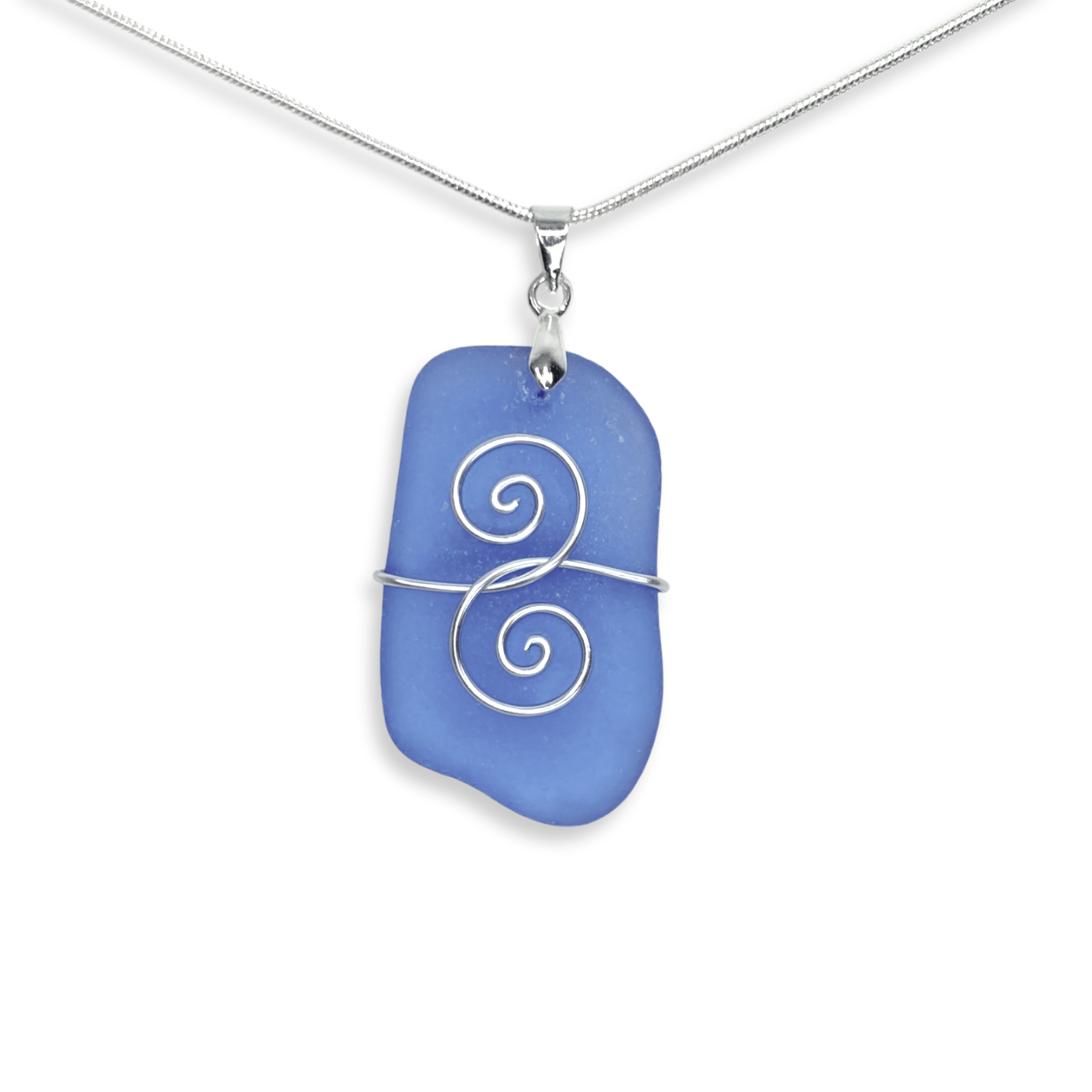 Sea Glass Necklace - Pale Blue 'Friendship' Interlocking Spirals Pendant - Silver Scottish Beach Jewellery - East Neuk Beach Crafts