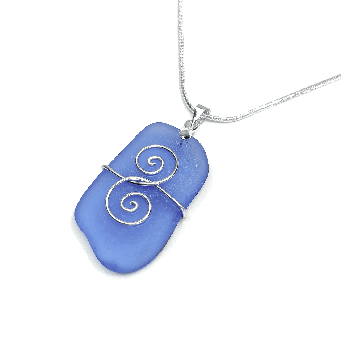 Sea Glass Necklace - Pale Blue 'Friendship' Interlocking Spirals Pendant - Silver Scottish Beach Jewellery - East Neuk Beach Crafts