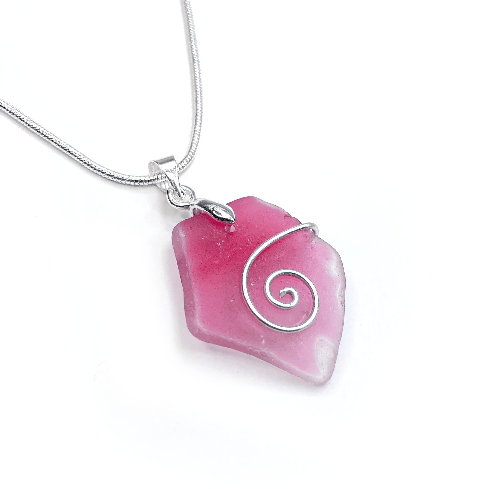 Sea Glass Necklace - Rare Pink Celtic Wire Wrapped Pendant - Scottish Silver Jewellery - East Neuk Beach Crafts