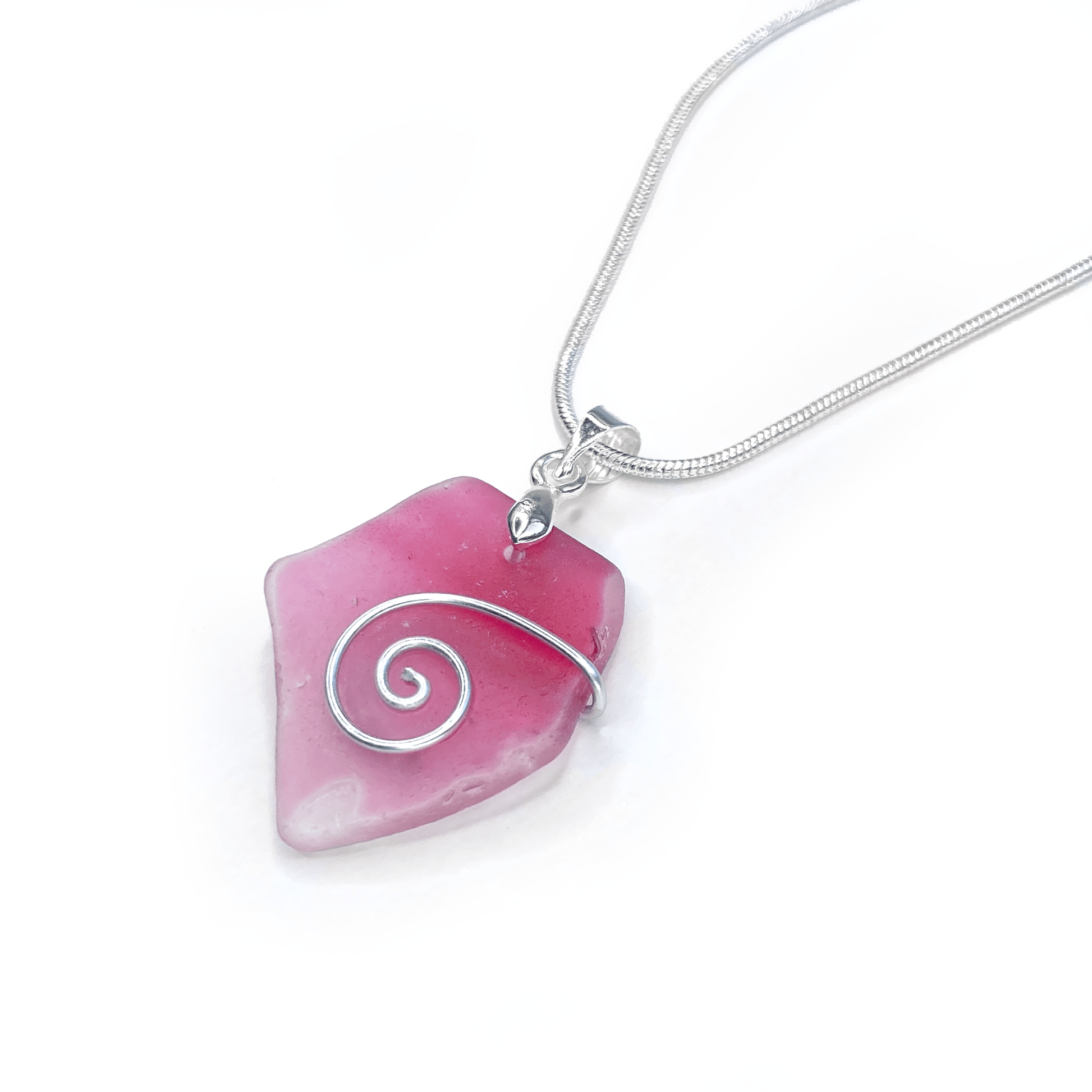 Sea Glass Necklace - Rare Pink Celtic Wire Wrapped Pendant - Scottish Silver Jewellery - East Neuk Beach Crafts