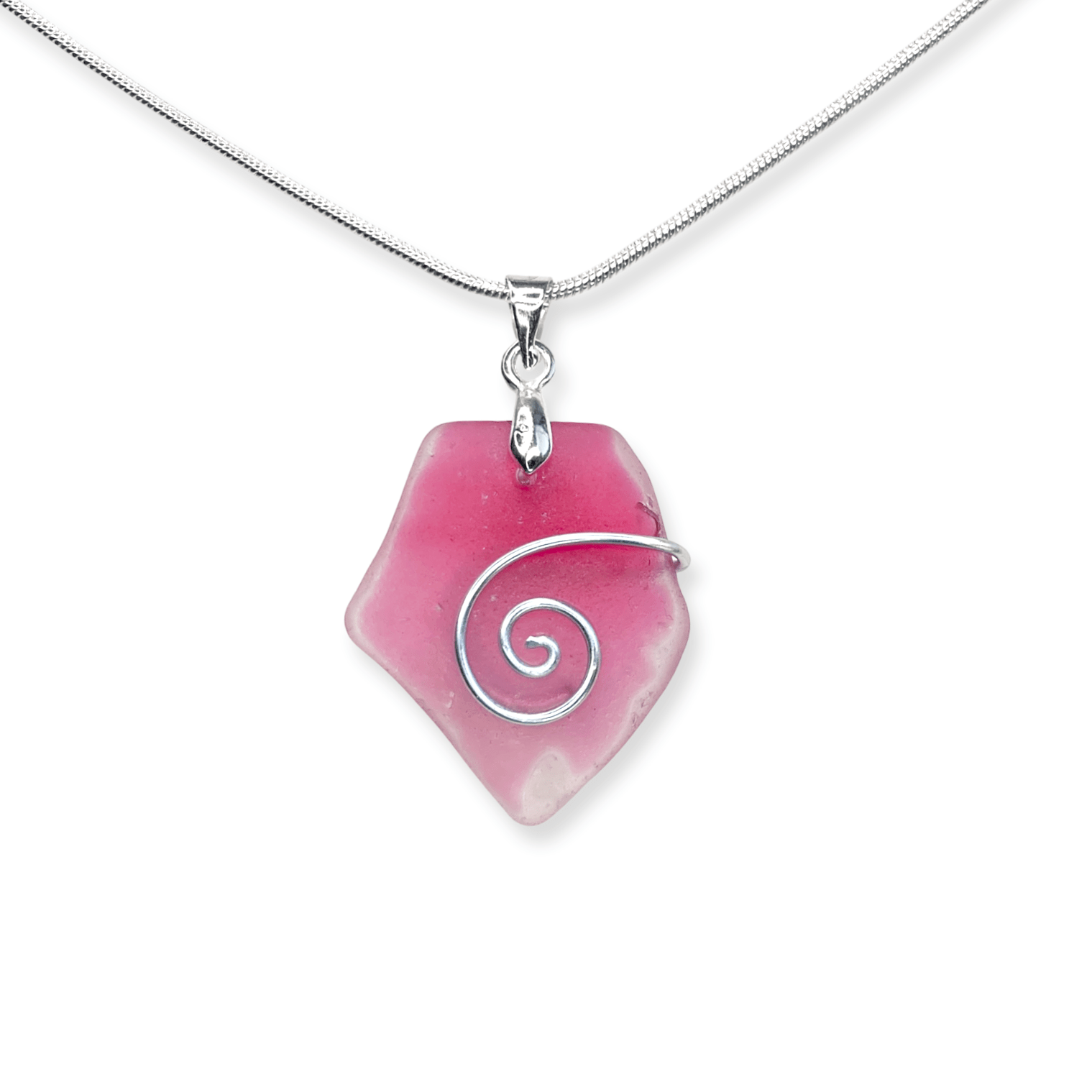 Sea Glass Necklace - Rare Pink Celtic Wire Wrapped Pendant - Scottish Silver Jewellery - East Neuk Beach Crafts