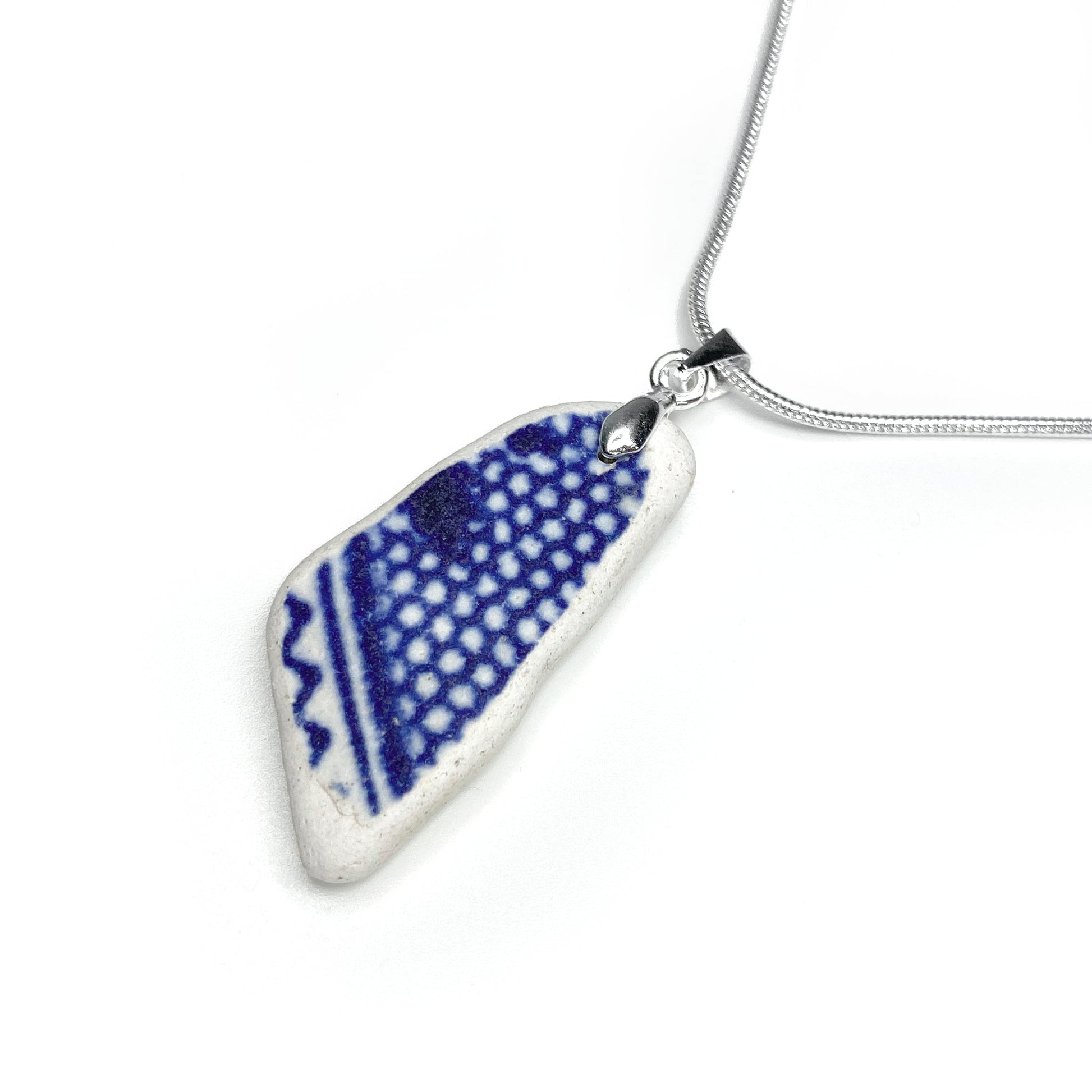 Sea Pottery Necklace - Antique Beach China - Blue Willow Pattern Pendant - East Neuk Beach Crafts