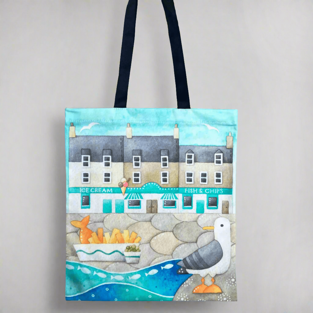 Seagull Gift Bundle - Fish and Chips - Tote, Mug, Keyring, Coaster, Fridge Magnet, Card - Save £5 - East Neuk Beach Crafts