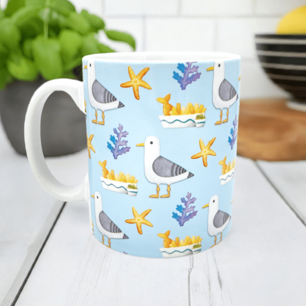 Seagull Pattern Mug - Seagull's Feast - Seaside Ceramic Mug - East Neuk Beach Crafts