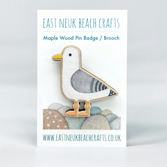 Wooden Pin Badge - Seagull - Maple Wood Brooch