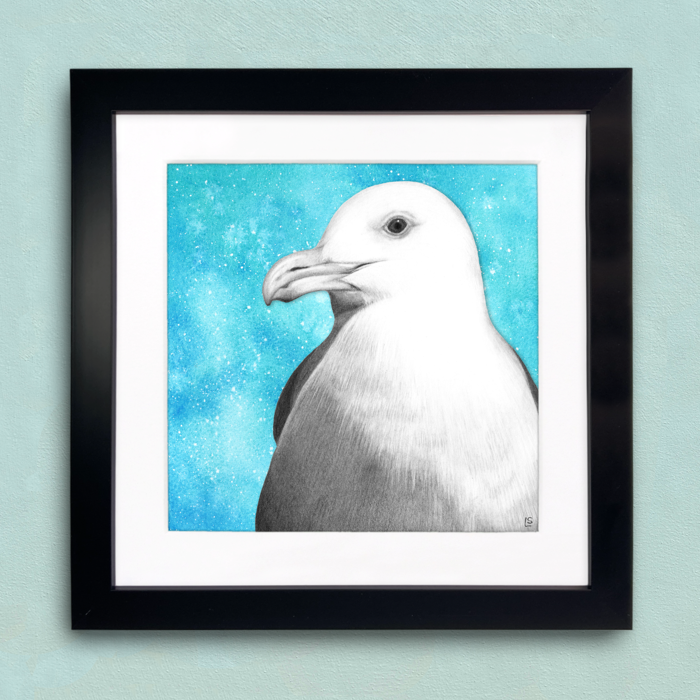 Framed Seagull Print - Pencil Drawing Wall Art - Seabird Wildlife Portraits