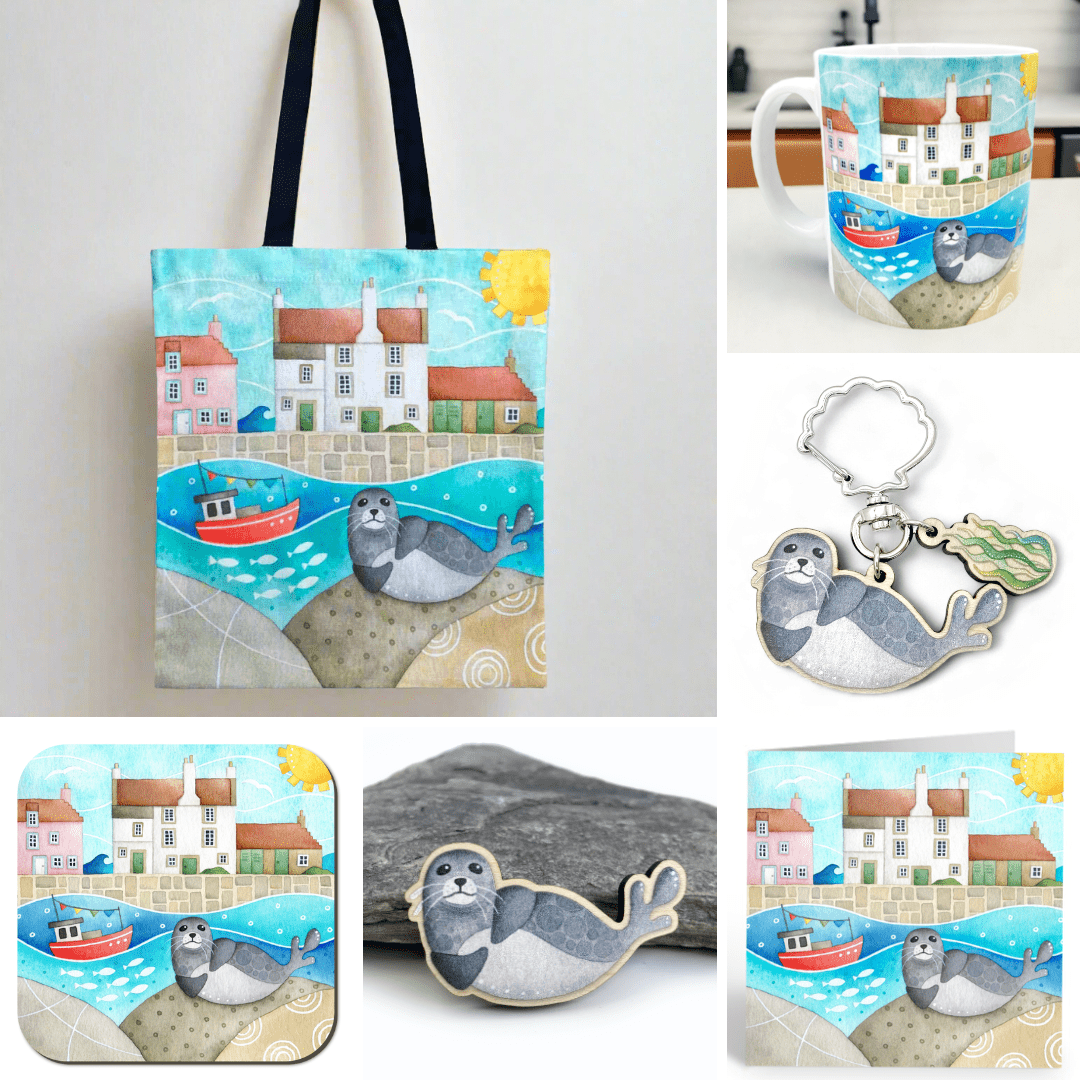 Seal Gift Bundle - Pittenweem Harbour - Tote, Mug, Keyring, Coaster, Fridge Magnet, Card - Save £5 - East Neuk Beach Crafts