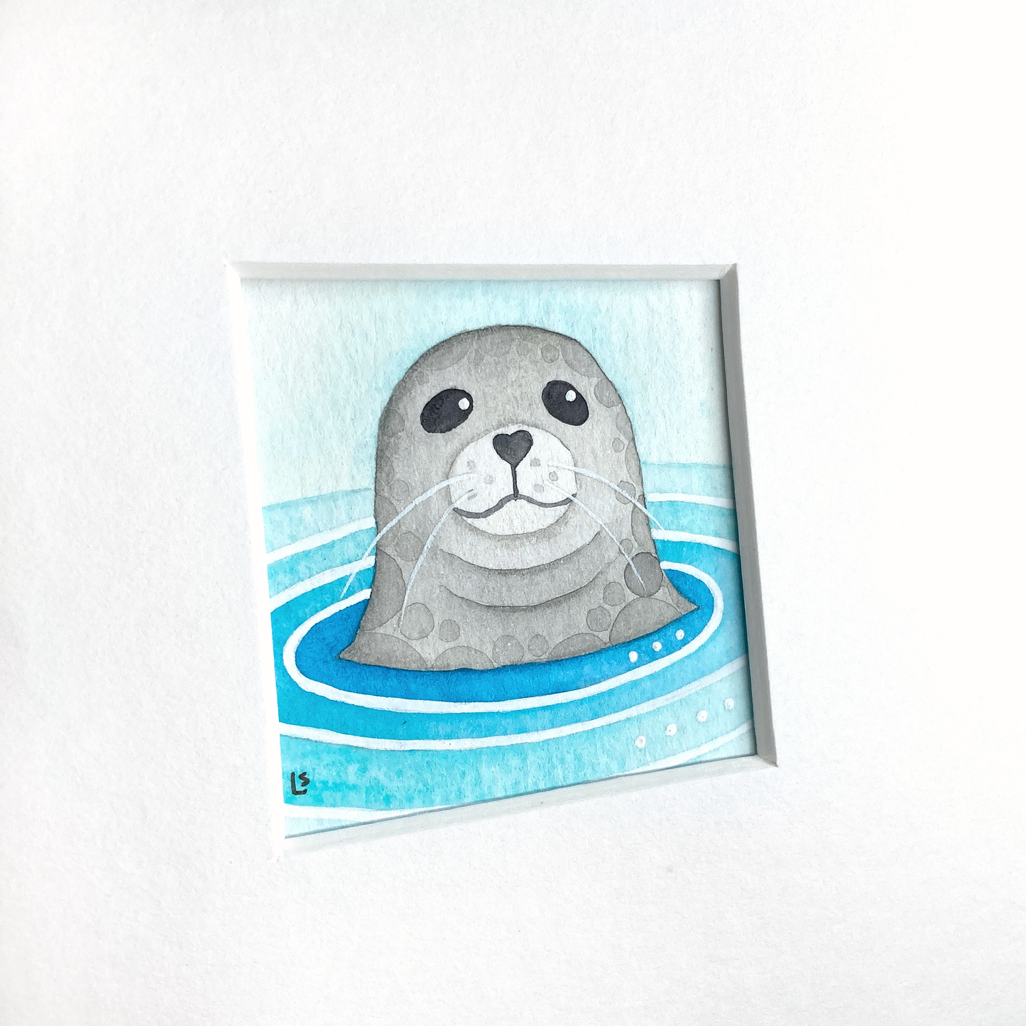 Original Watercolour Painting - Tiny Seal - Framed, Mounted and Signed