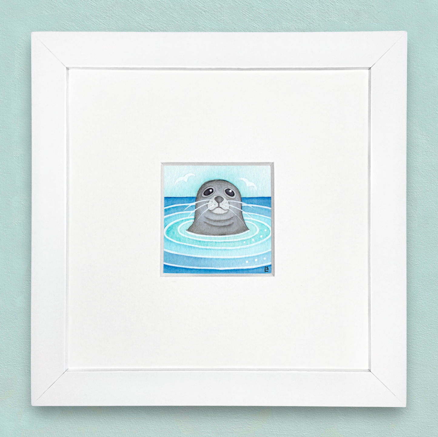 Original Watercolour Painting - Tiny Seal - Framed, Mounted and Signed