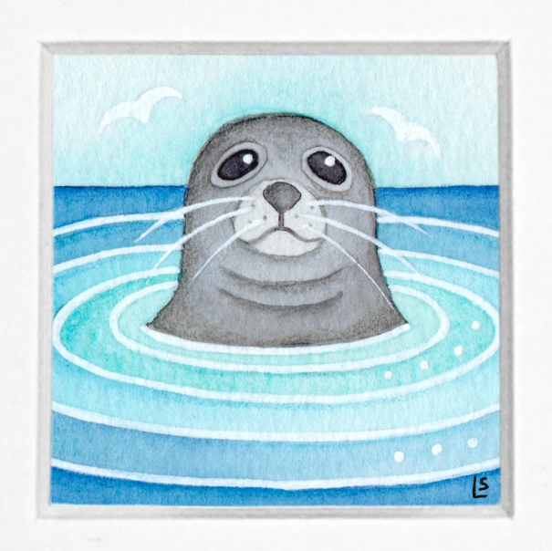 Original Watercolour Painting - Tiny Seal - Framed, Mounted and Signed