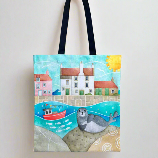 Tote Bag - Sammy Seal at Pittenweem Harbour - Seaside Shopping Bag