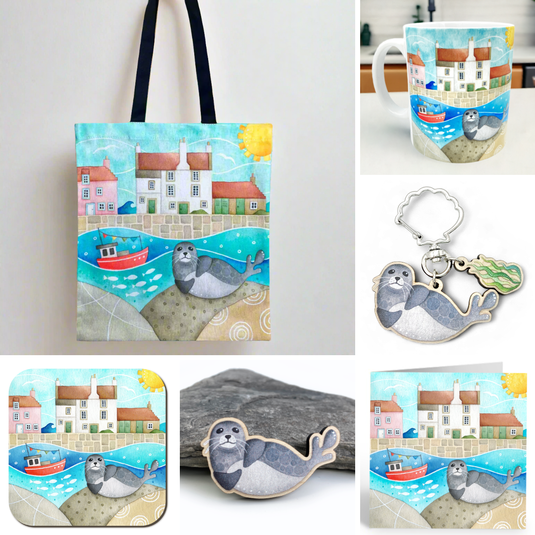 Seal Gift Bundle - Pittenweem Harbour - Tote, Mug, Keyring, Coaster, Fridge Magnet, Card - Save £3.50