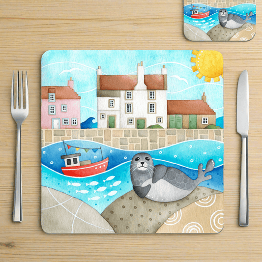 Set of 4 Placemats - Seaside Watercolours - Puffins, Seagulls, Seals - Save £5 - East Neuk Beach Crafts