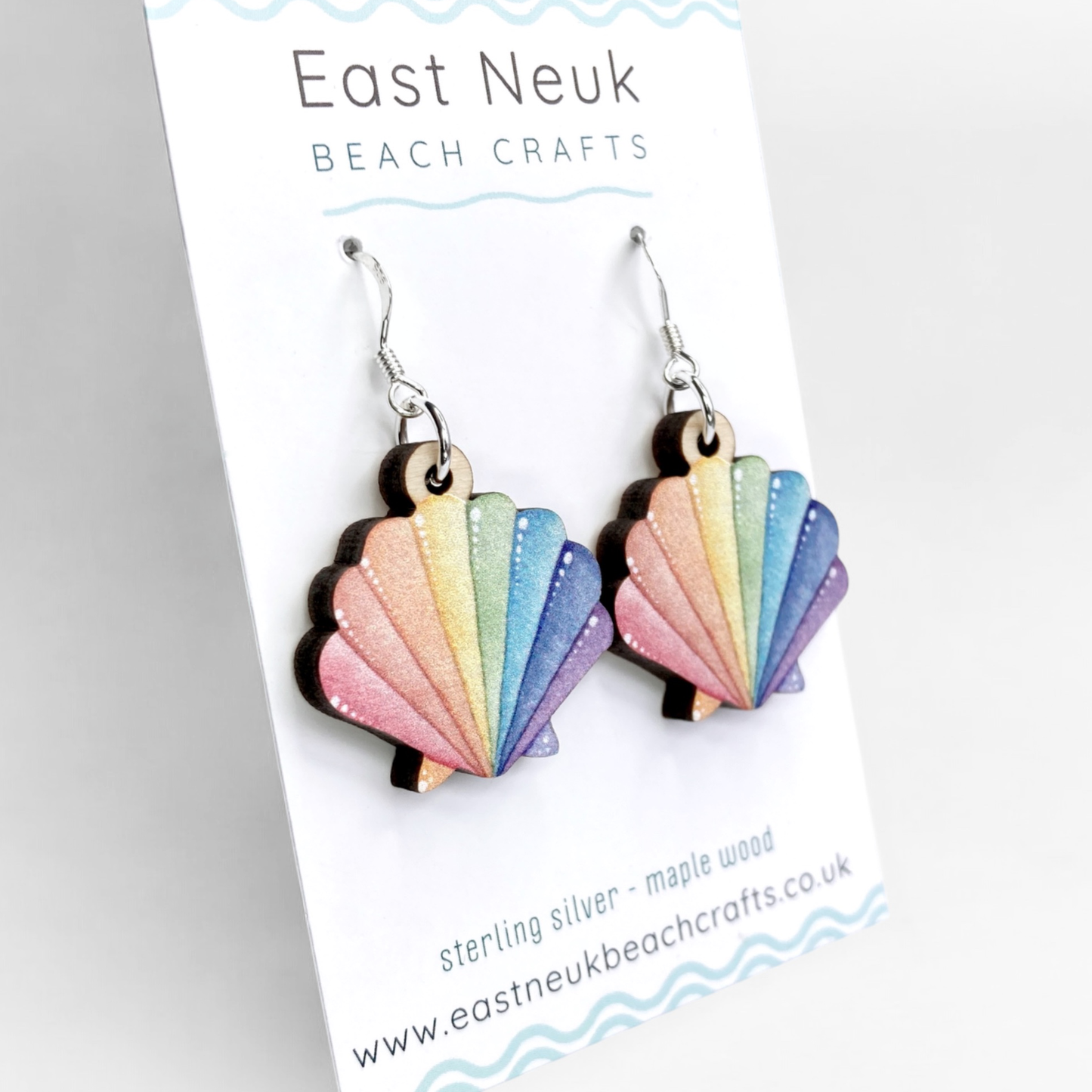 Wooden Earrings - Scallop Shell - Sterling Silver and Maple Wood