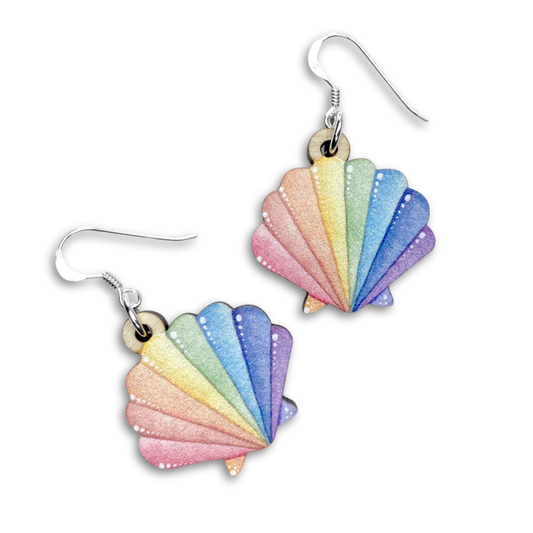 Wooden Earrings - Scallop Shell - Sterling Silver and Maple Wood