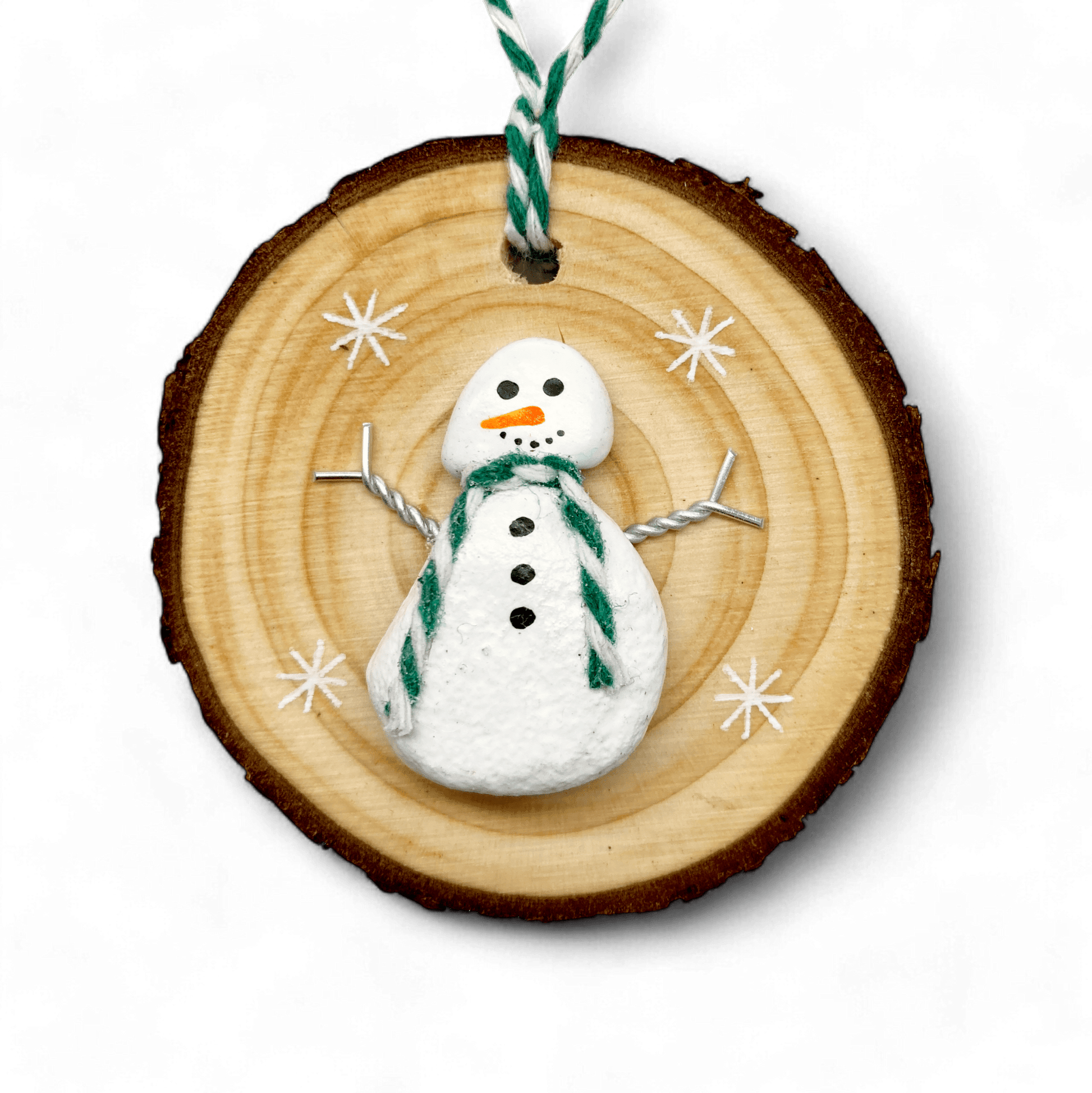 Snowman - Handmade Beach Pebble Wooden Christmas Tree Decoration - East Neuk Beach Crafts