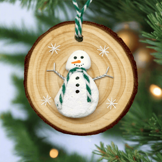 Snowman - Handmade Beach Pebble Wooden Christmas Tree Decoration - East Neuk Beach Crafts