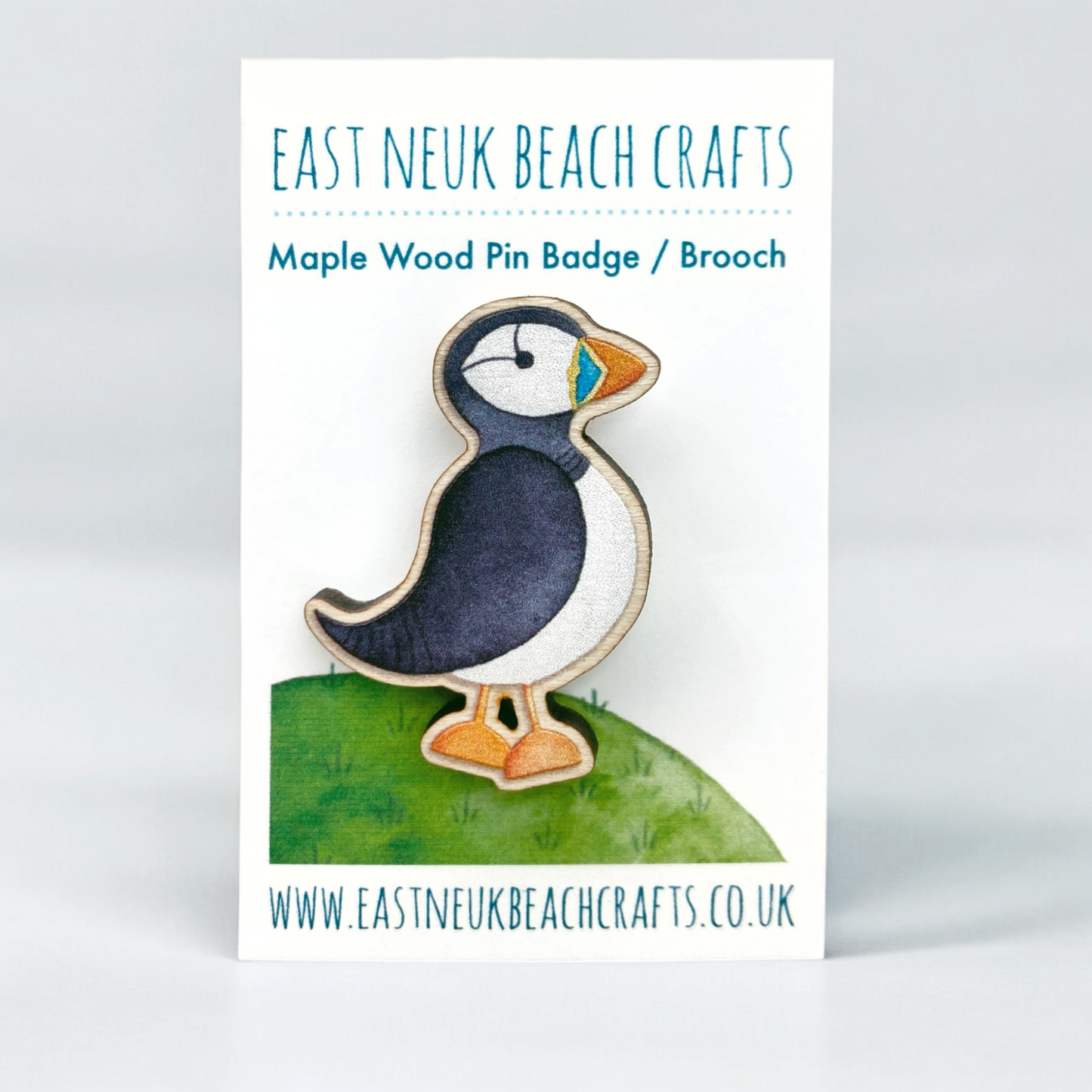 Wooden Pin Badge - Puffin - Maple Wood Brooch